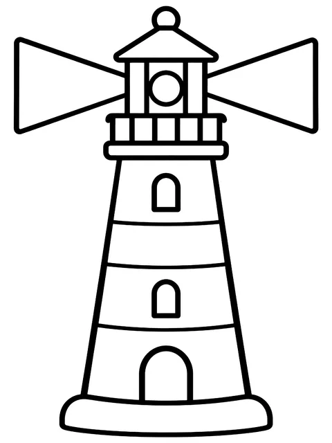 Easy Lighthouse with light beams coloring page