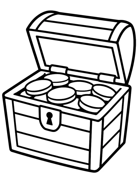 Easy Open treasure chest with coins coloring page