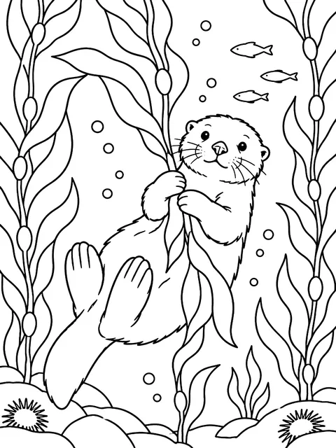 Kelp forest with a sea otter coloring page