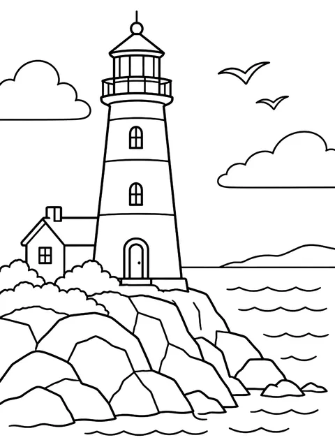 Lighthouse on a rocky point coloring page