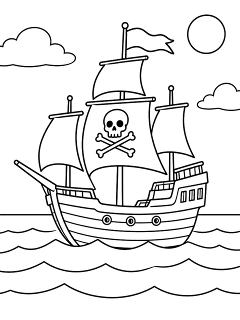 Pirate ship far out at sea coloring page