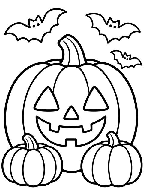 Easy October title page with pumpkins and bats coloring page