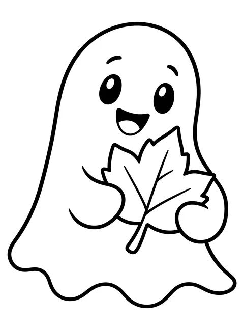Easy Friendly ghost holding a leaf coloring page
