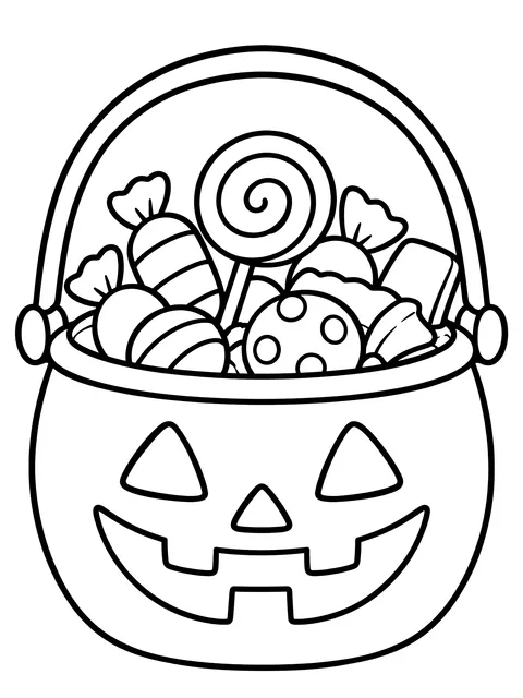 Easy Candy bucket full of treats coloring page