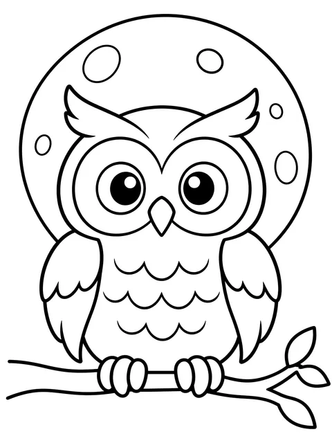 Easy Owl in front of the moon coloring page