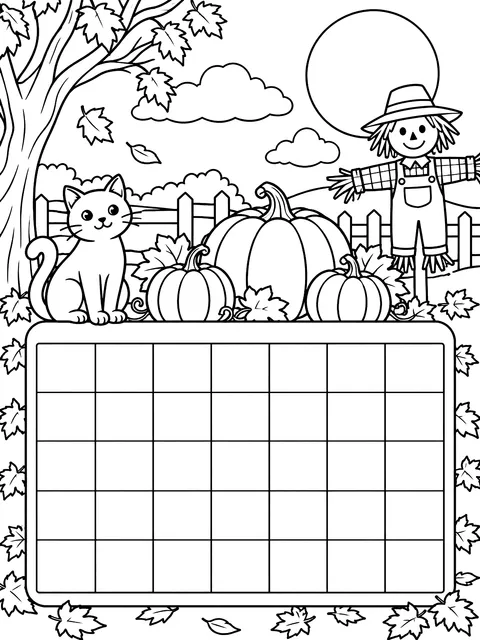 Blank October calendar grid coloring page