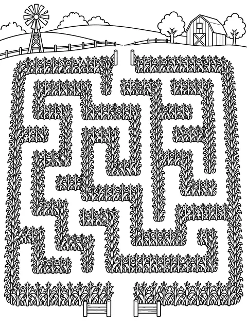 Corn maze seen from above coloring page