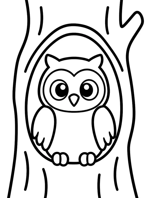 Easy Owl in a tree hollow coloring page