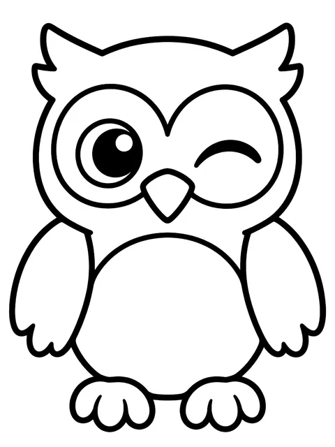 Easy Owl winking coloring page