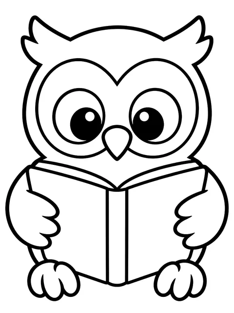 Easy Owl reading a book coloring page