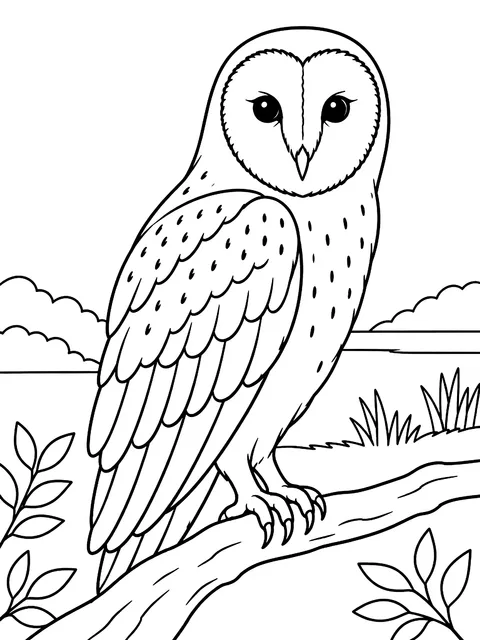 Barn owl with a heart-shaped face coloring page