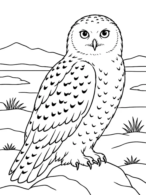 Snowy owl on the tundra coloring page