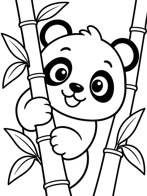 Easy Panda peeking through bamboo coloring page