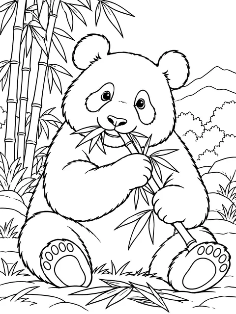 Giant panda eating bamboo coloring page