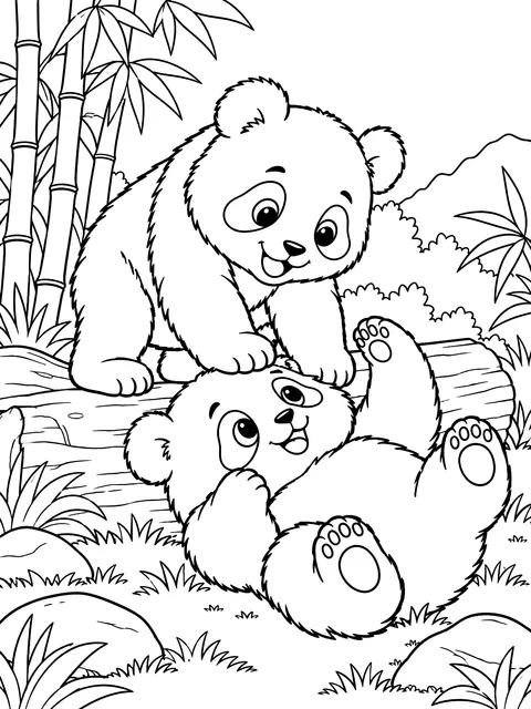 Two pandas playing coloring page