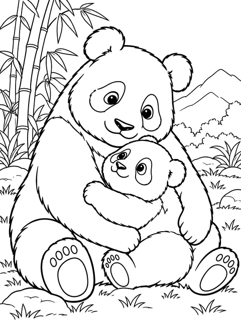 Mother panda with her cub coloring page