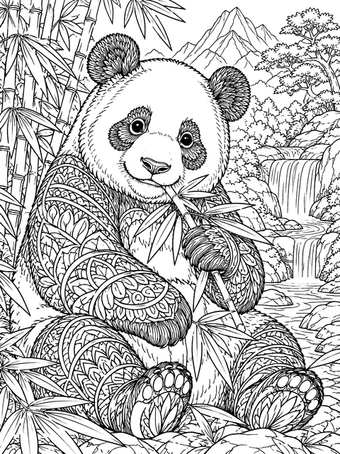 Detailed Realistic giant panda coloring page