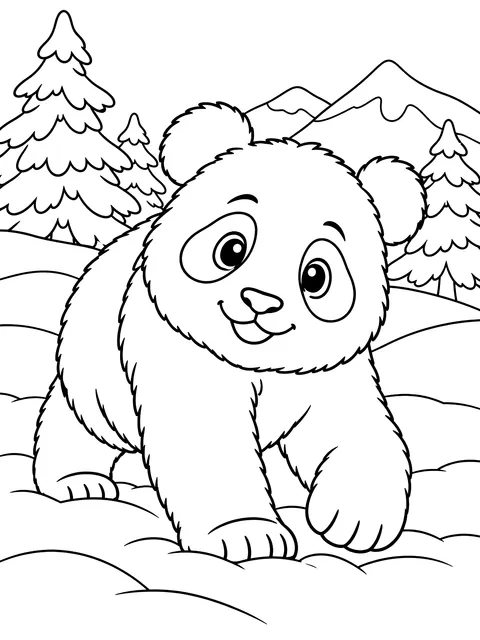 Panda in the snow coloring page