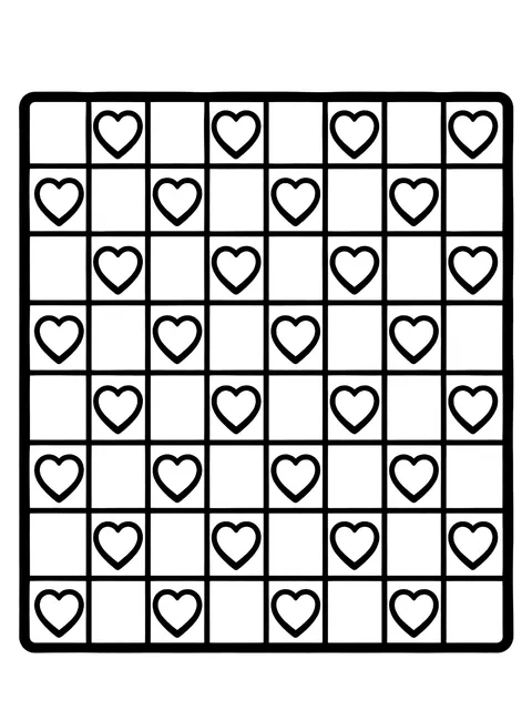 Easy Checkerboard with hearts coloring page
