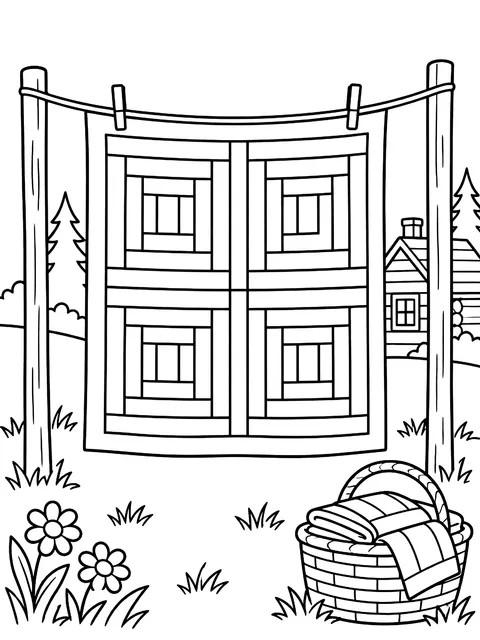 Log cabin quilt blocks coloring page