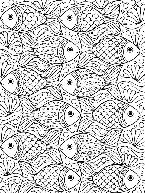 Detailed Interlocking fish tessellation coloring page