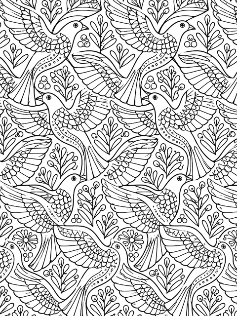 Detailed Interlocking bird tessellation coloring page