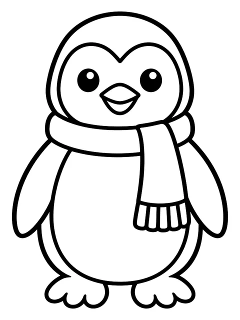 Easy Penguin wearing a scarf coloring page