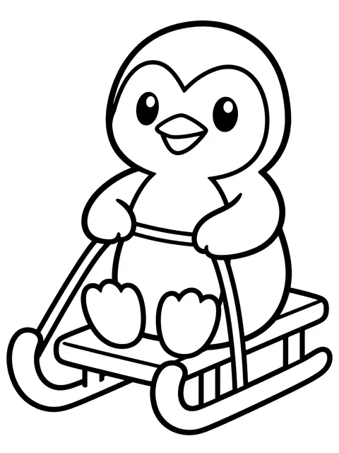 Easy Penguin on a sled coloring page