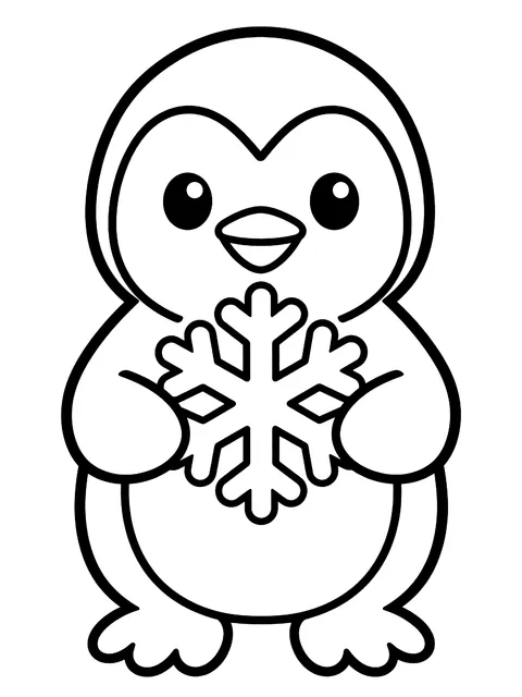 Easy Penguin holding a snowflake coloring page