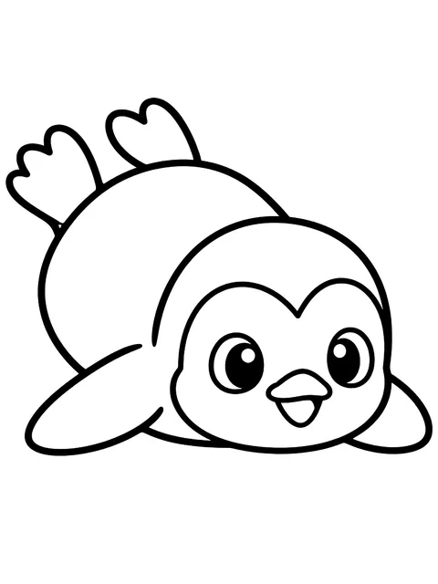 Easy Penguin sliding on its belly coloring page
