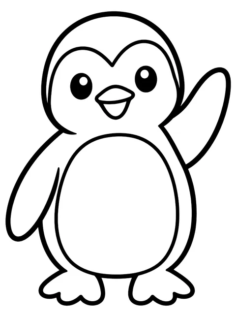 Easy Penguin waving a flipper coloring page