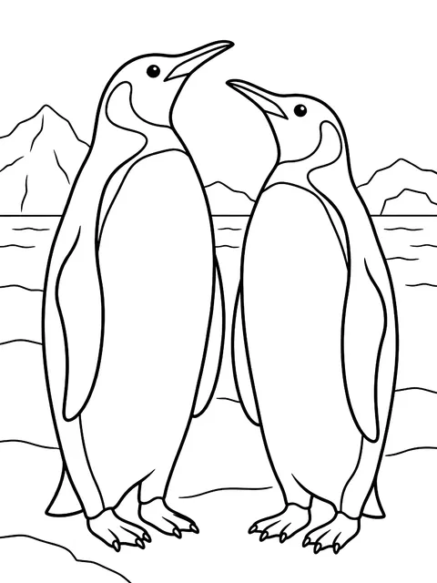 Pair of king penguins coloring page
