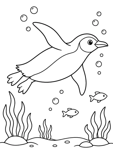 Penguin swimming underwater coloring page