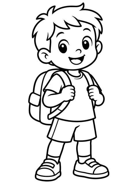 Easy Kid with a backpack coloring page