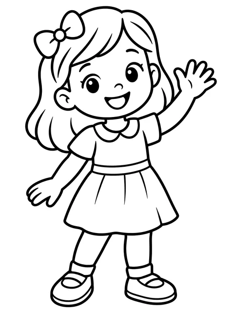 Easy Girl waving hello coloring page