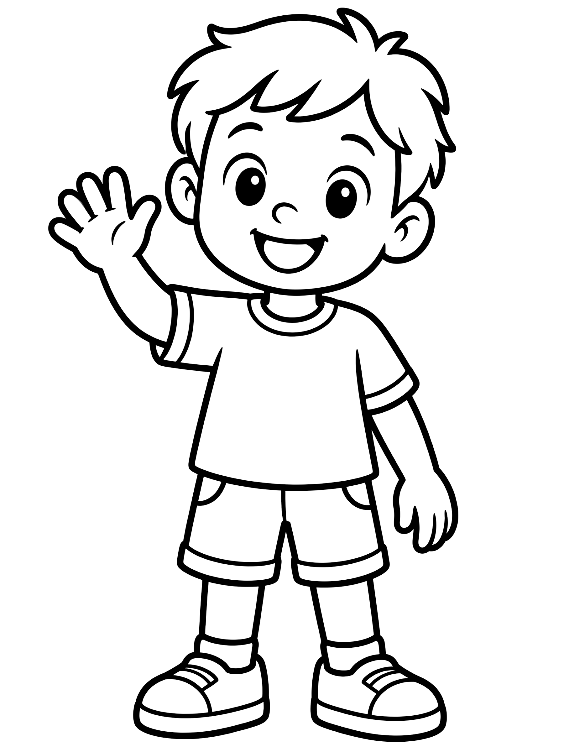 Easy Boy waving hello coloring page