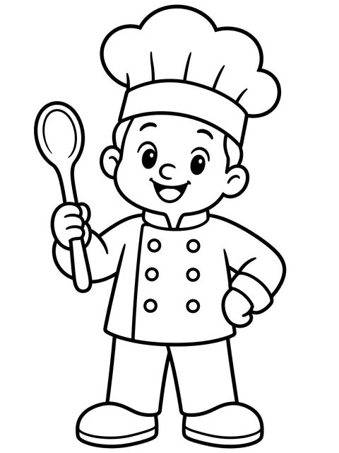 Easy Chef with a wooden spoon coloring page