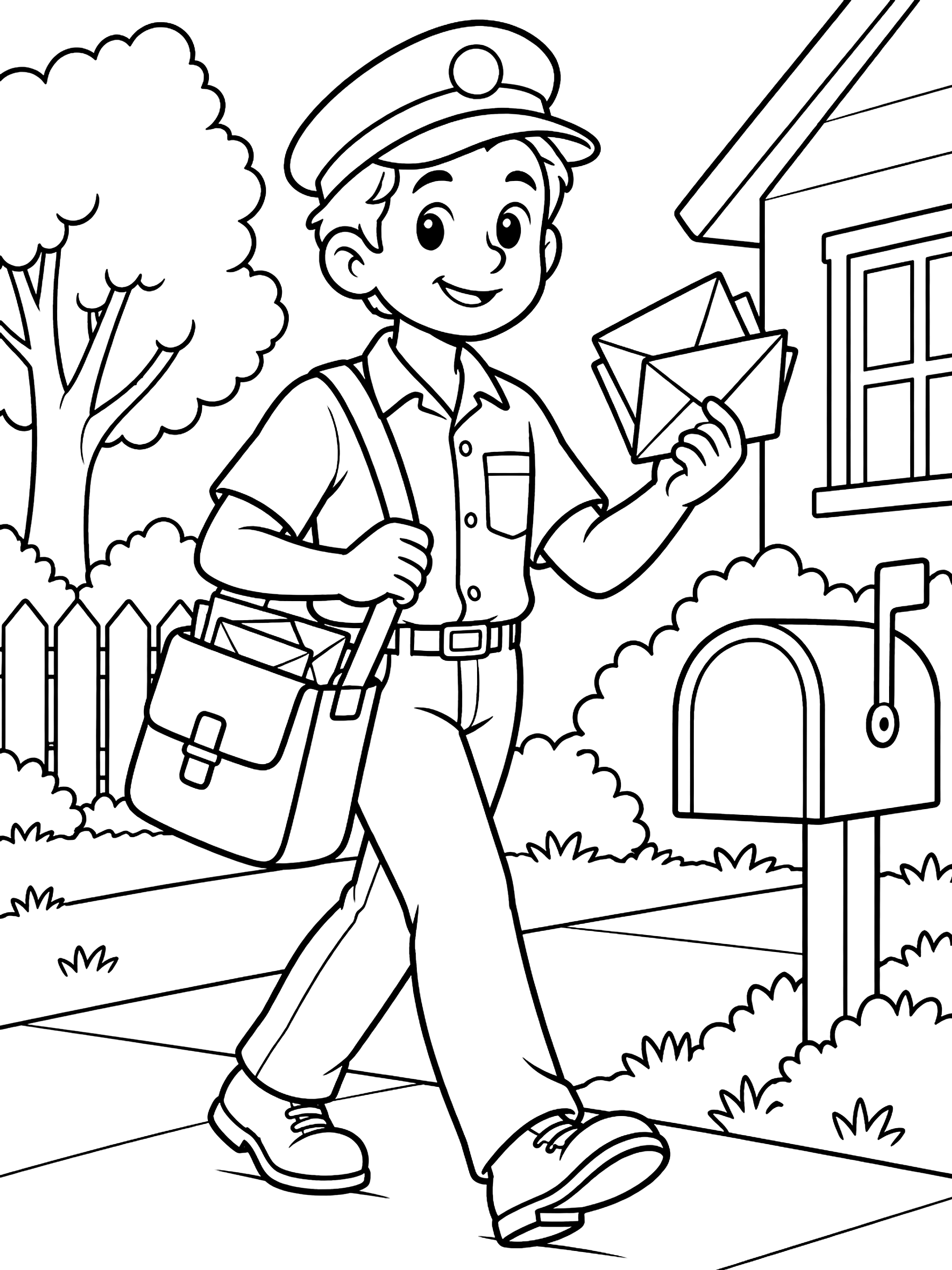 Mail carrier with letters coloring page