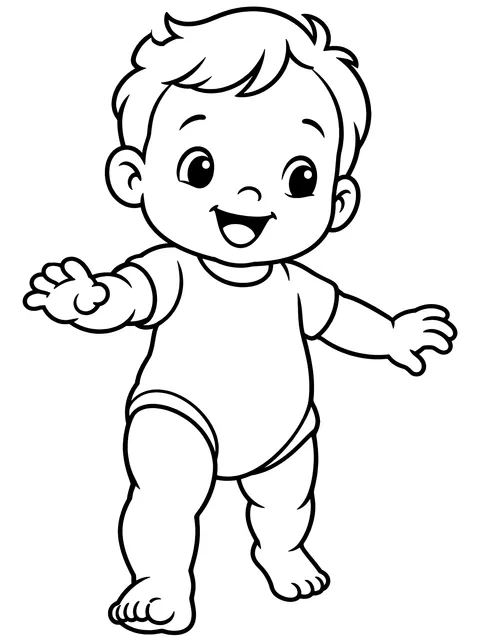 Easy Toddler learning to walk coloring page