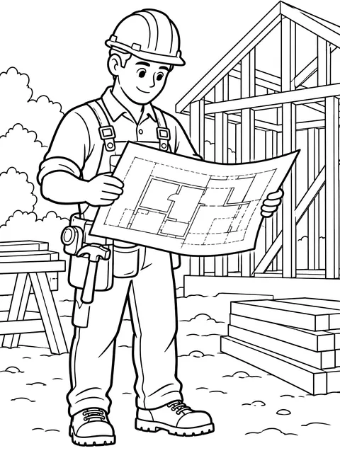 Builder reading plans coloring page