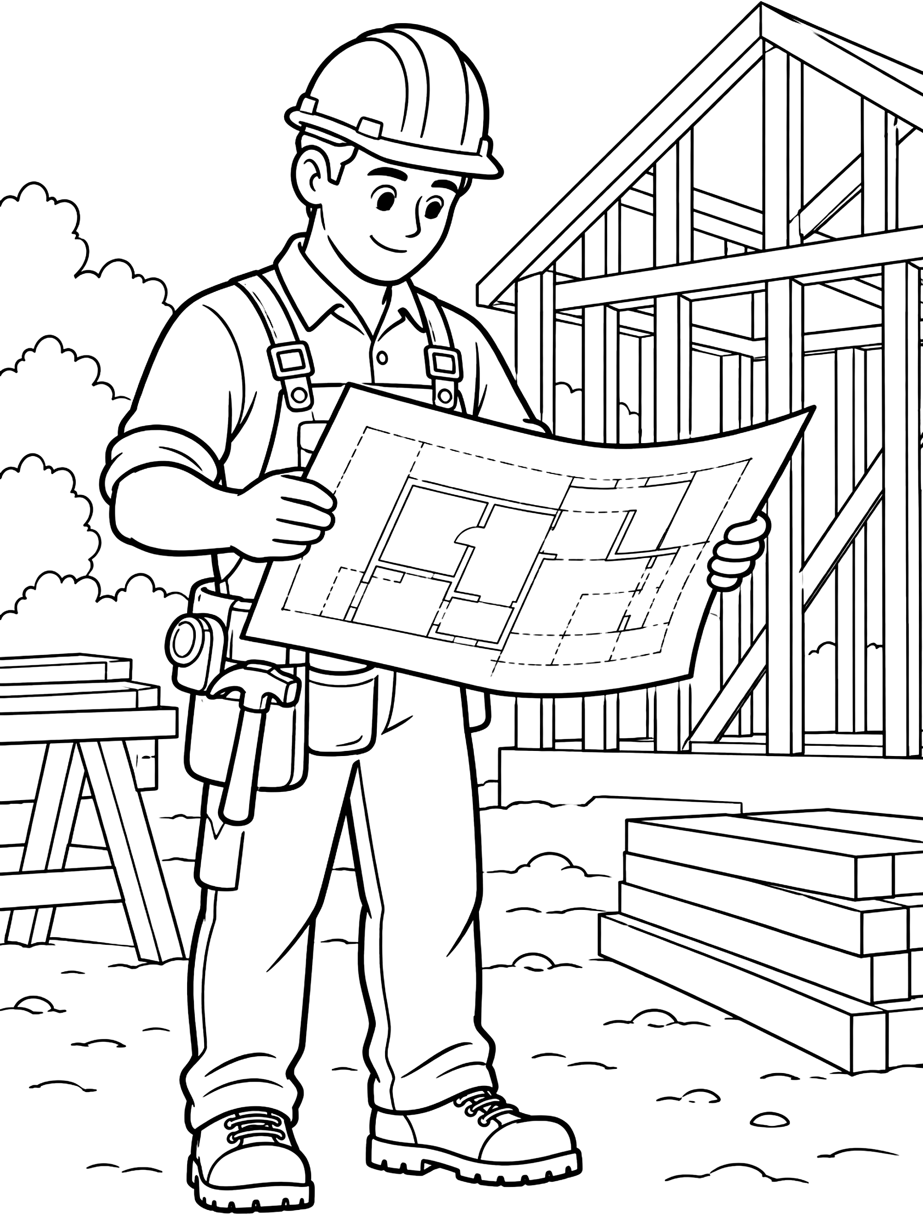 Builder reading plans coloring page