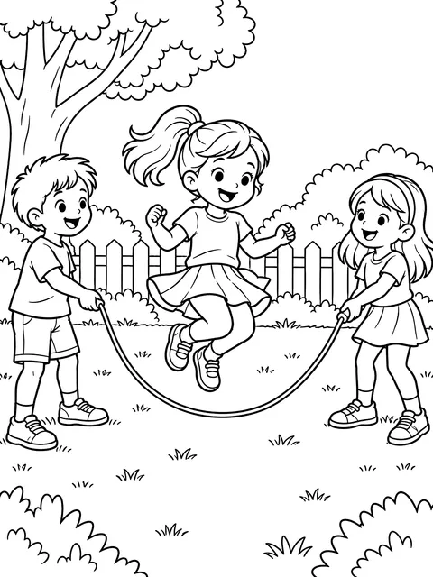 Kids jumping rope coloring page