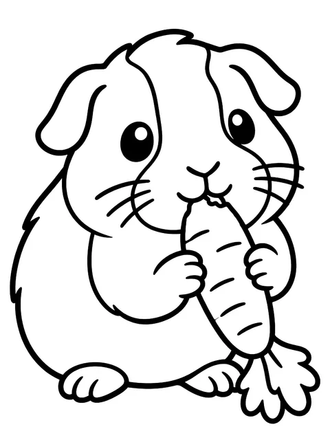 Easy Guinea pig eating a carrot coloring page