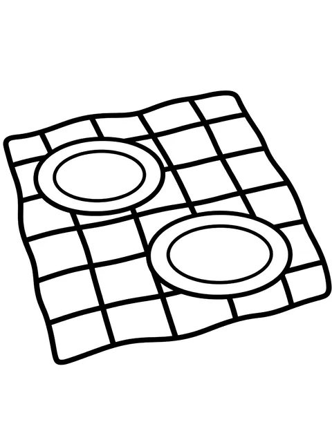Easy Checkered blanket with plates coloring page