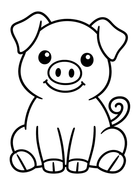 Easy Sitting pig with a curly tail coloring page