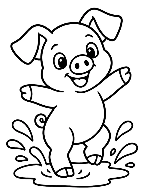 Easy Piglet splashing in a puddle coloring page