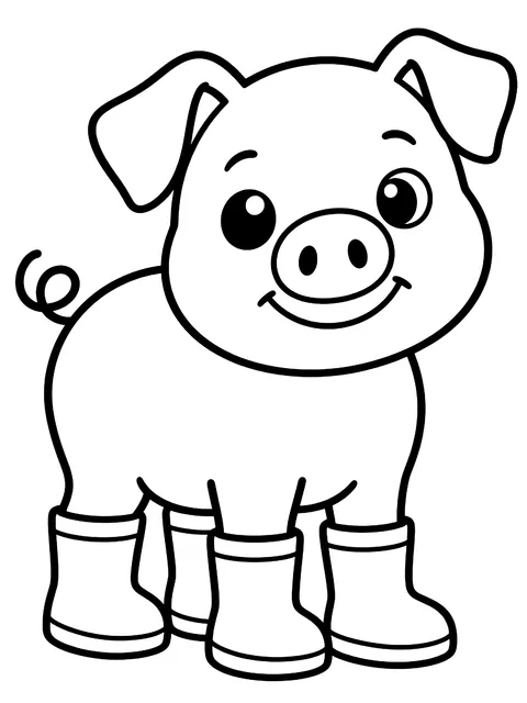 Easy Pig in rain boots coloring page