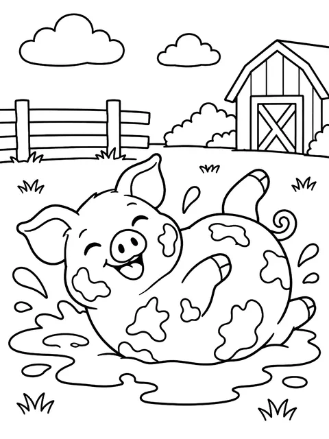 Pig rolling in mud coloring page