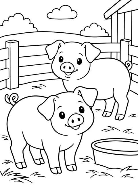 Two pigs in a pen coloring page