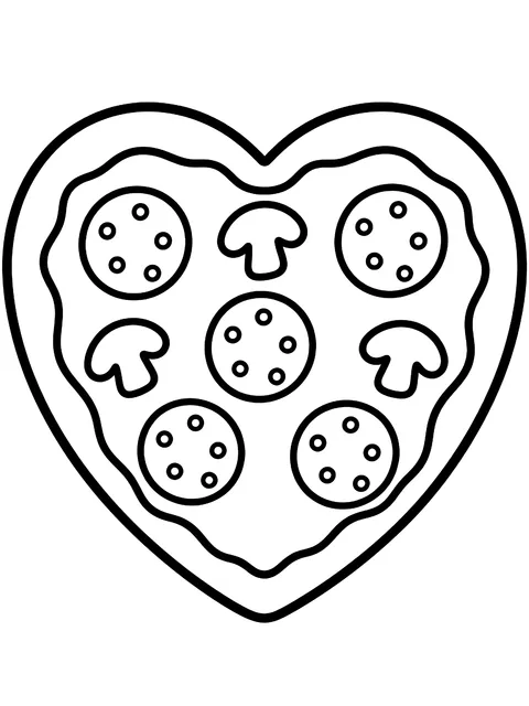 Easy Heart-shaped pizza coloring page